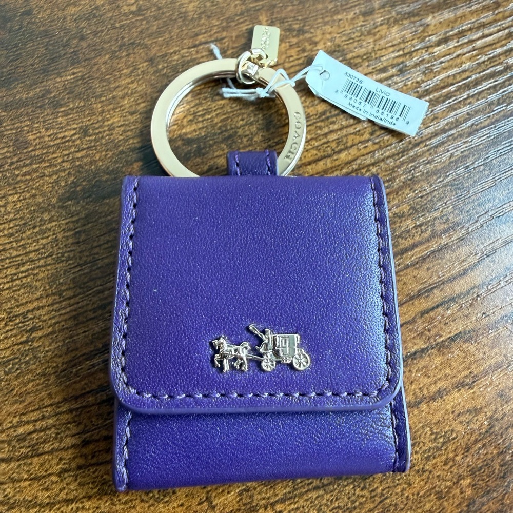 Coach Purple Leather Photo Keychain